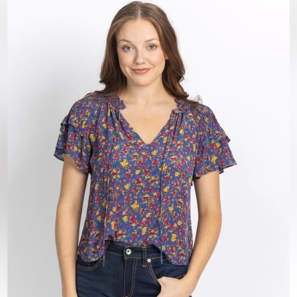 Gilner Farrar Layla Blouse Floral Ruffle Sleeve Sz XS